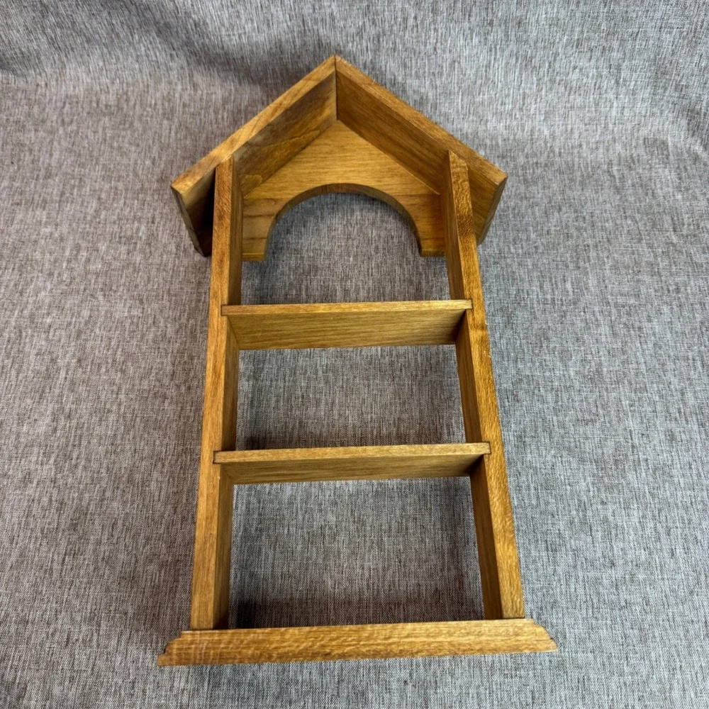 Vintage Wooden House Display Shelf 3 Tier Brown Stained Trinket Curio Stand